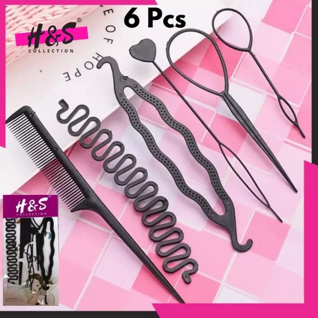 Braids Tools with Zig Zag Pony Tail Makers (Set Of 6 Pcs) Professional Brai
